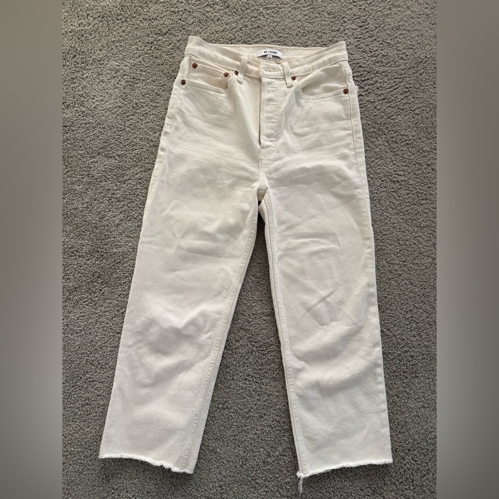 RE/DONE 70s Stove Pipe Jeans Vintage White High Rise Straight Ankle Cropped 25